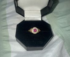 10ct gold, ruby and diamond cluster ring