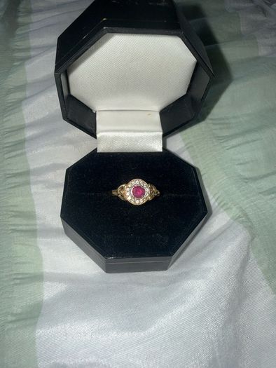 10ct gold, ruby and diamond cluster ring