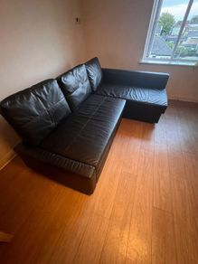 Black Vegan Leather Couch / Fold-out Double Bed