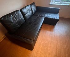 Black Vegan Leather Couch / Fold-out Double Bed