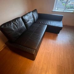 Black Vegan Leather Couch / Fold-out Double Bed