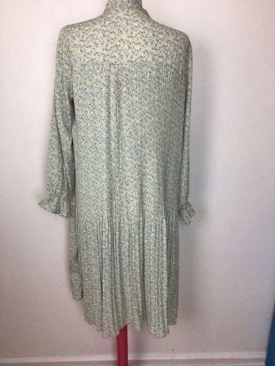 Green & Yellow ditzy floral print micro pleated long sleeve midi dress size M 12/14 includes post