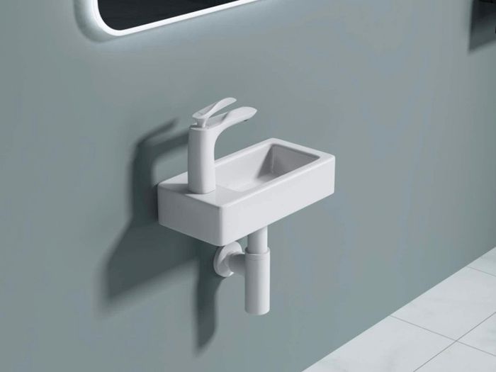 Bathrooms Small Cloakroom Basin - Wall Mounted Basin - Rectangular Countertop Basin - One Left Hand Tap Hole- 370 x 180 x 90mm (FREE POSTAGE)