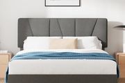 Double Bed Frame with Headboard - 4ft6 (135 x 190 cm) - 11.8'' Height - Upholstered Bed Base - Wooden Slat Support - Easy Assembly - Dark Grey