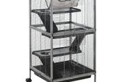 Small Animal Cage with Wheels Pet Home for Chinchillas Ferrets Kittens, with Hammock, 4 Platforms, Removable Tray, Silver