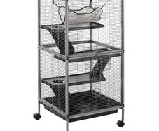 Small Animal Cage with Wheels Pet Home for Chinchillas Ferrets Kittens, with Hammock, 4 Platforms, Removable Tray, Silver