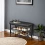 Shoe Storage Bench with Cushioned Seat  Faux Leather Entryway Bench Image 7