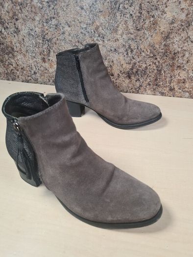 Women's Amy Huberman Bourbon Ankle Boots Heels Grey Leather Suede Size Uk 6 Eu 39