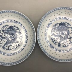 A Pair Of Chinese Blue And White Dragon Plates