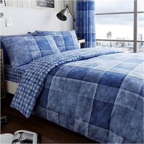 MULTIPLE SIZES AVAILABLE Checkered Duvet Cover, Warm & Cosy Checked Bedding Sets King Size With Pillow Cases, Blue