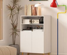 Modern Bathroom Cabinet with 2 Open Shelves and Cupboard with Soft-Closing Doors, 60x31.8x93 cm, White