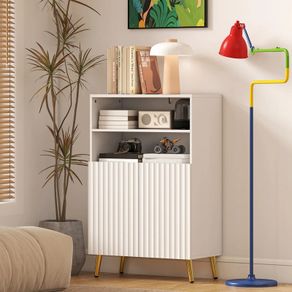 Modern Bathroom Cabinet with 2 Open Shelves and Cupboard with Soft-Closing Doors, 60x31.8x93 cm, White