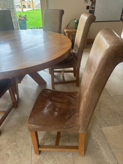 Solid Oak Table and 8 leather chairs