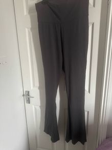 Dark Grey flare long length high waisted stretchy Primark pants size L UK18 EU46 Free post