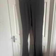 Dark Grey flare long length high waisted stretchy Primark pants size L UK18 EU46 Free post