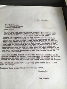 Elvis Memorabilia - 1970 Letter to Elvis re Las Vegas Show