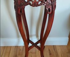 Vintage Asian marble inlaid carved plant stand