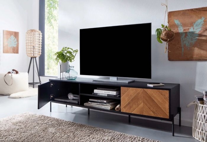 163cm TV Console in Black & Oak Finish