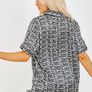 Zig Zag Print Satin Short PJ Set White Image 3