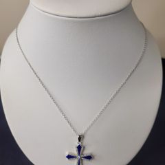Yafeini 925 Sterling Silver Blue Cross Necklace with Crystals Gift Boxed