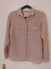 Marks Spencer red white stripe 100% pure linen shirt size 8-10
