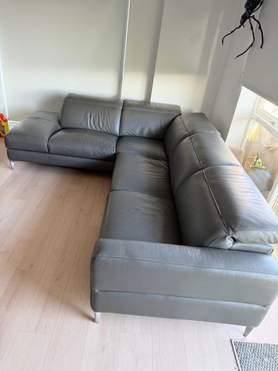 Grey Leather RHF Corner Chaise with Electric Recliner - Vancouver from EZ living (NO Delivery!)