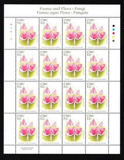 2008 Ireland Fauna & Flora: Fungi Commemorative Stamp Sheetlet Plate 1B1B1B1B1B Mint Never Hinged (MNH)