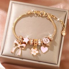 Pink Bow and Heart Adjustable Charm Bracelet