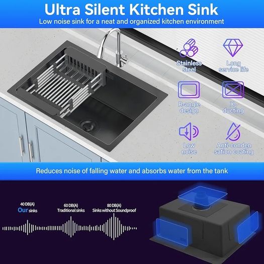 Stainless Steel Kitchen Sink,50 x 43cm,Inset Kitchens Sink,with Waste Kit,Drain Pipe,Pull-Out Drainer Basket,Suitable for Bathroom,Caravan Travelling