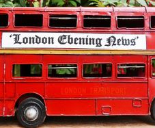 (12" long) London Evening News Oxford Diecast Vintage Model Double Decker Red Bus