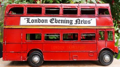 (12" long) London Evening News Oxford Diecast Vintage Model Double Decker Red Bus