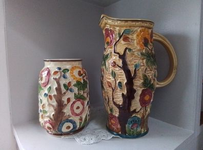 Hand Painted Tony Woods " Indian Tree " Jug&Vase