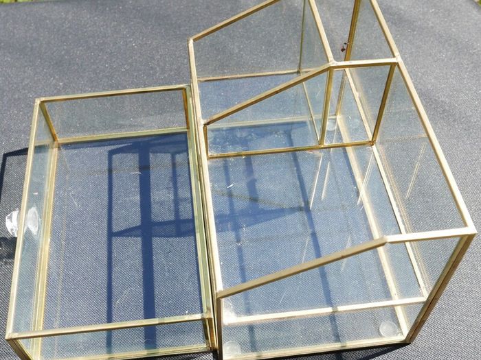 Vintage Gold clear glass large storage jewelers makeup box 7,2" x 4,4" H-3"