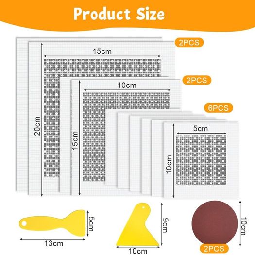 14PCS Wall Repair Patch, 2/4/6 inch Wall Repair Kit, Includes 10 Pcs Self Adhesive Walls Hole Filler Patchs with 2 Sandpaper, 2 Scraper for Fixing Walls & Ceilings