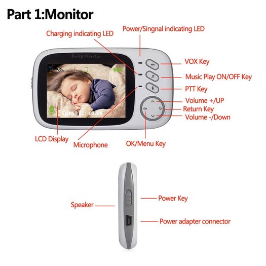 Wireless Video Color Baby Monitor with 3.2Inches LCD 2 Way Audio Talk Night Vision Surveillance Security Camera Babysitter