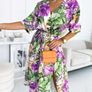 Green & Purple Floral Short Sleeve Belted Side Split Midi Dress Image 6