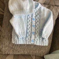 Blue cardigan and hat 3 to 6 mths