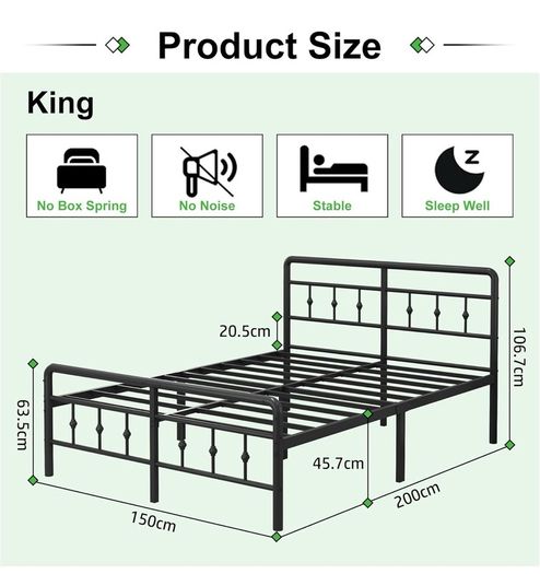 King Size Bed Frame 5ft with Headboard and Footboard