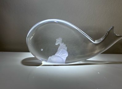 Kosta Boda art glass sculpture, Jonah and the whale