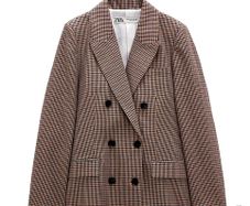 Zara Check Linen Blend Blazer XL