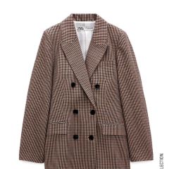 Zara Check Linen Blend Blazer XL