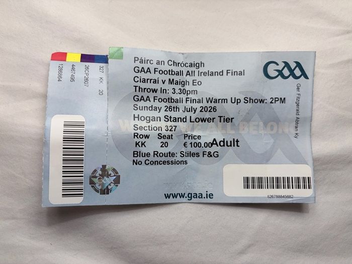 Mayo v Kerry 2026 All Ireland Final Ticket Stub - Hogan Stand Lower