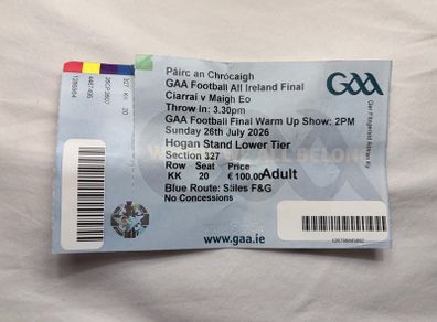 Mayo v Kerry 2026 All Ireland Final Ticket Stub - Hogan Stand Lower