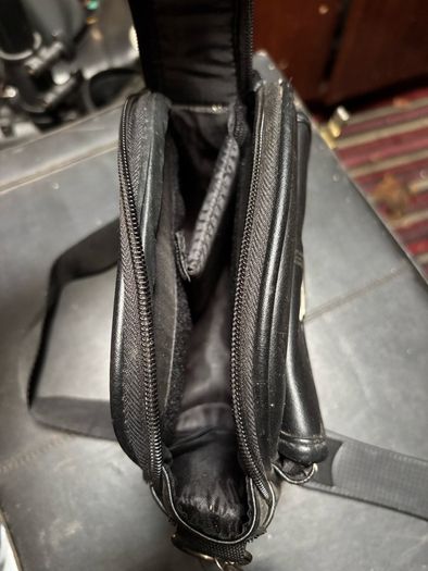 small leather camera bag