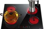 Ceramic Hob 60 cm Electric Hob 4 Zone with Touch Control 6000W 9 Power Levels Safety Lock Auto switch off safety Residual heat indicator Hard Wire, No Plug Included