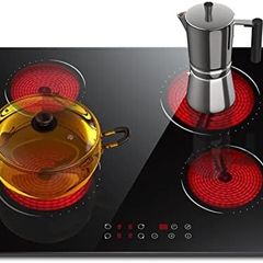 Ceramic Hob 60 cm Electric Hob 4 Zone with Touch Control 6000W 9 Power Levels Safety Lock Auto switch off safety Residual heat indicator Hard Wire, No Plug Included