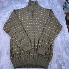 Vintage Mariatex 100% Alpaca Wool Jumper Mens M/L Peru Quarter Zip Olive