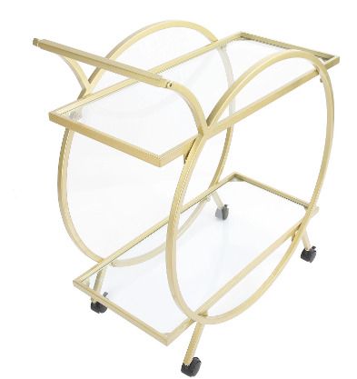 BRAND NEW Drinks Trolley, Stylish Metal Serving Cart with 2 Glass Shelves on Wheels, for Cocktails, Spirits, Wine & Beverages