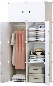 8-Cube Clothes Closet, Plastic Wardrobe with Doors & 1 Hanger, Modular Storage Organizer, Deeper Cubes for Larger Space