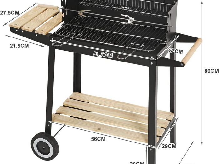 Trolley Barbecue with Warming Rack & Rotisserie Spit for Outdoor Garden Camping Patio
